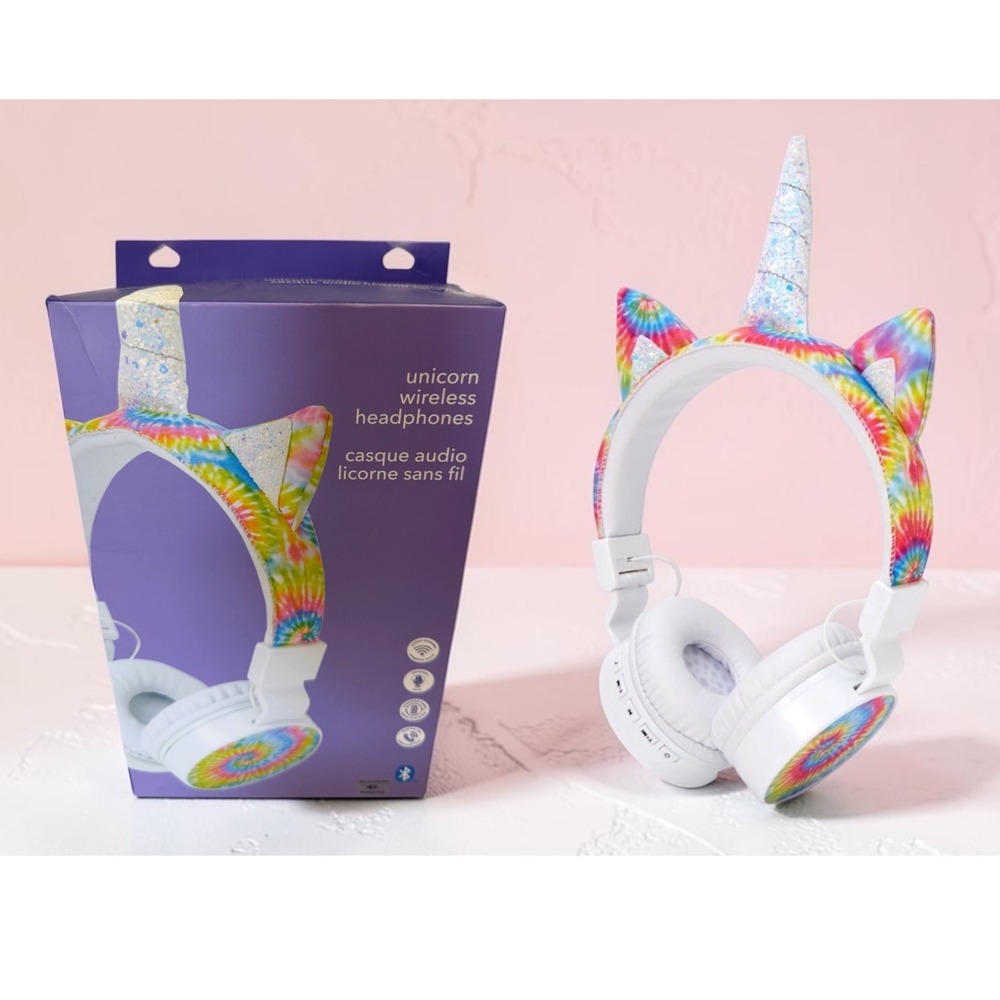 Claire's Unicorn Wireless Bluetooth Headphones Tie Dye Glitter Rainbow Kid Girls